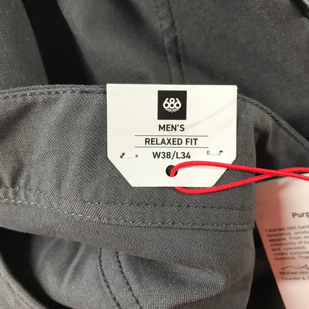 686 Everywhere Pant Relaxed Fit Charcoal Grey Mens 38x34 New NWT KCRGNS07